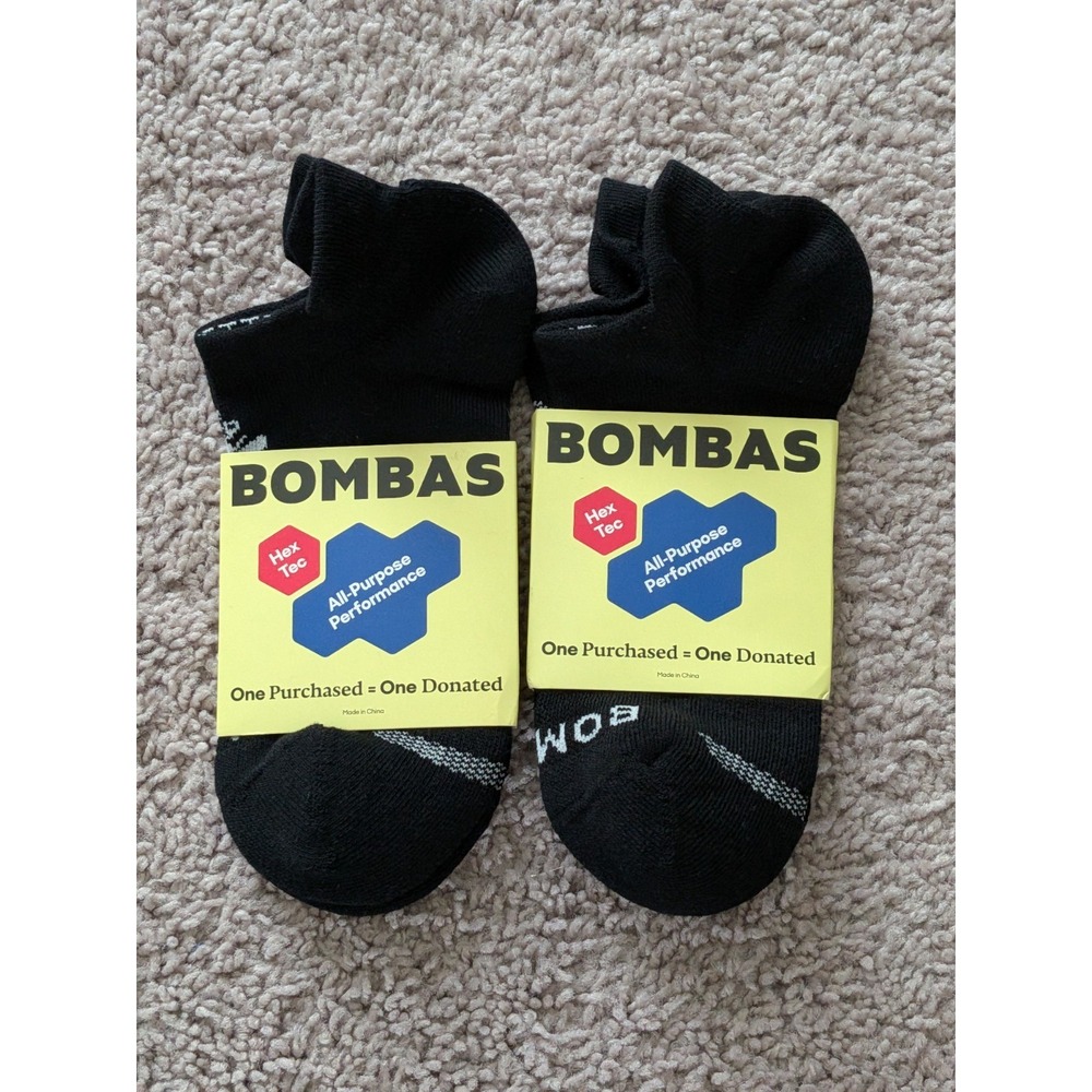 Bombas Ankle Socks Mens Medium Black Midweight Hex Tec 2 Pairs NWT